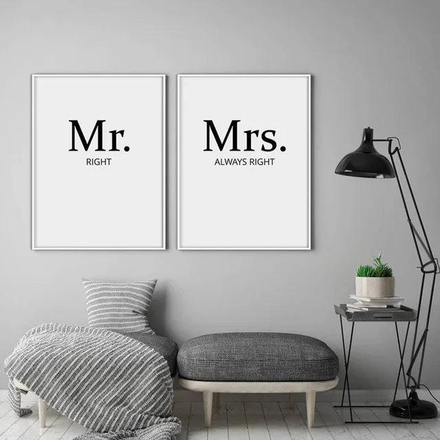 Картина на холсте Mr Right Mrs Always Lover художественная работа с цитатами абстрактная