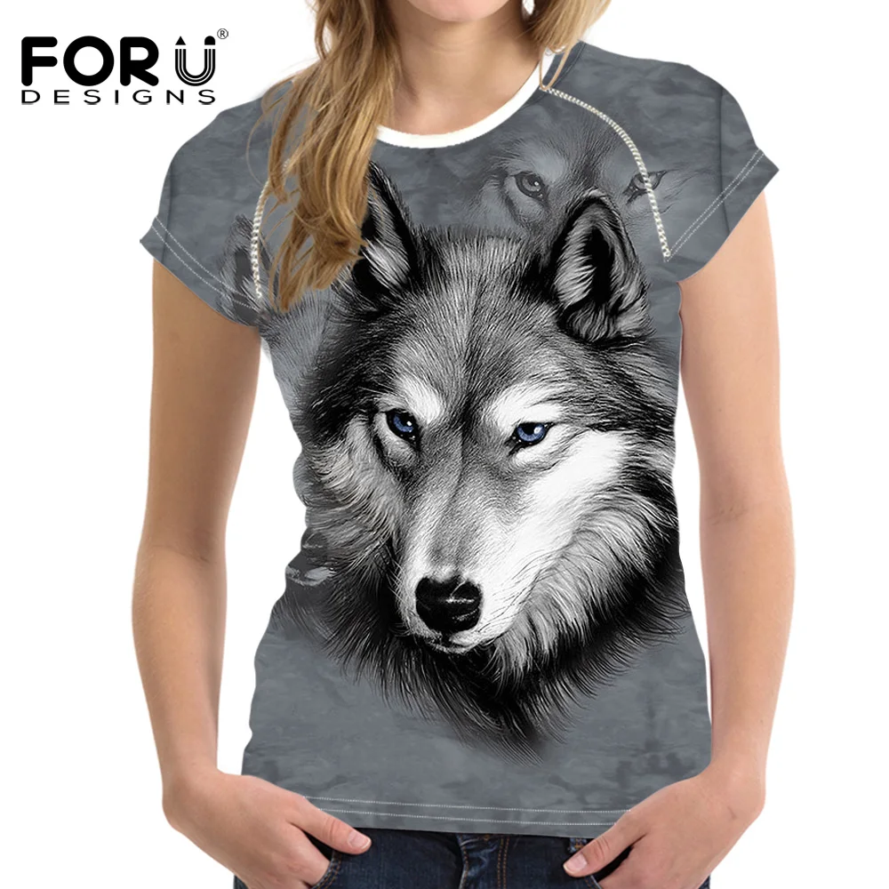 FORUDESIGNS/3D рисунком волка смешные футболки для женщин модная футболка