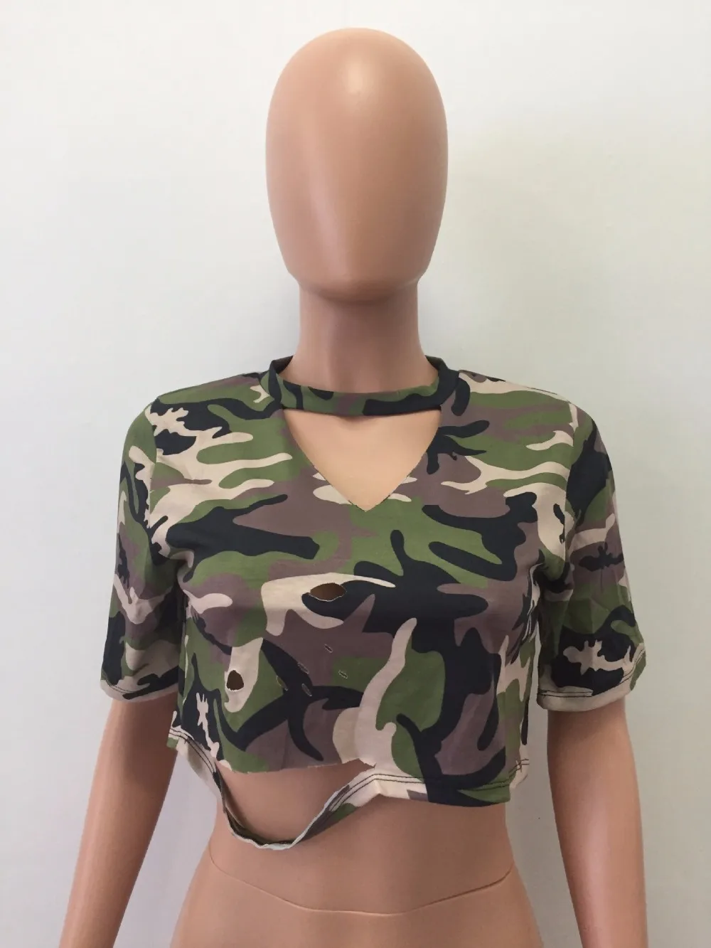 Мода Камуфляж печати Для женщин Топ Холтер рубашка крутая футболка | Женская