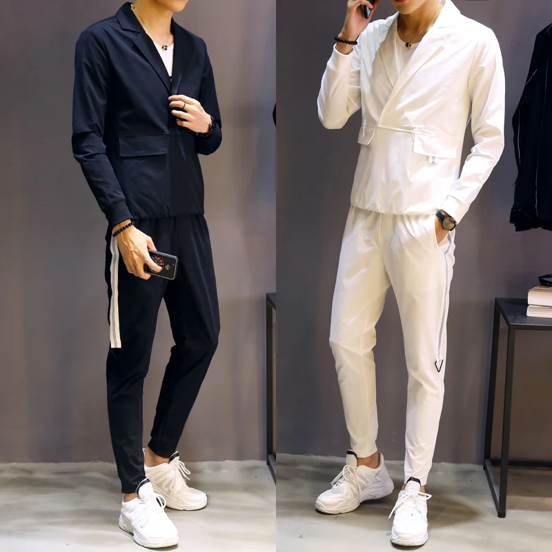 2018 осенний мужской комплект рубашка и брюки Повседневный приталенный из двух