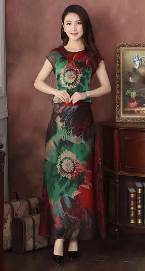 shirt sleeve Шелк, Новое поступление, Китайская традиционная Женская двойка с короткими рукавами, длинное платье, L XL XXL 3XL 4XL, WBJT2015011 - Цвет: shirt sleeve