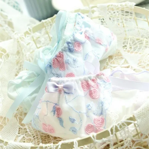 Japanese cute girl women flowers bow low waist underwear embroidery lace seamless lady briefs culotte femme majtki thong panty | Женская