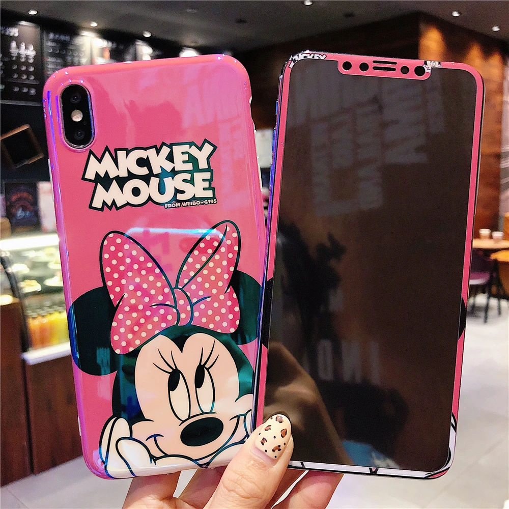 Милый розовый корпус для МЫШИ Микки Минни iphone xr чехол + Защитное стекло экрана