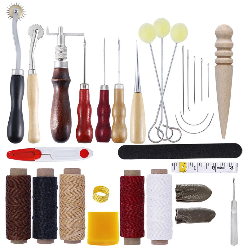 

1Set Leather Craft Hand Stitching Sewing Tool Thread Awl Waxed Thimble DIY Leather Making Tool Kit