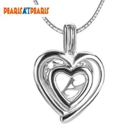 wholesale 925 sterling silver romantic double love heart wish pearl cage pendant that open