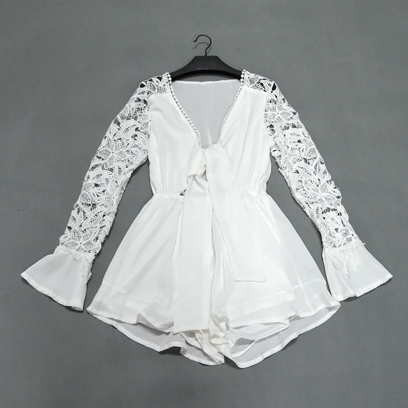 New 2019 Summer Fashion Romper Jumpsuit Feminino Top Clothes Tops Women Bodysuit Casual Playsuits Lace Solid | Женская одежда