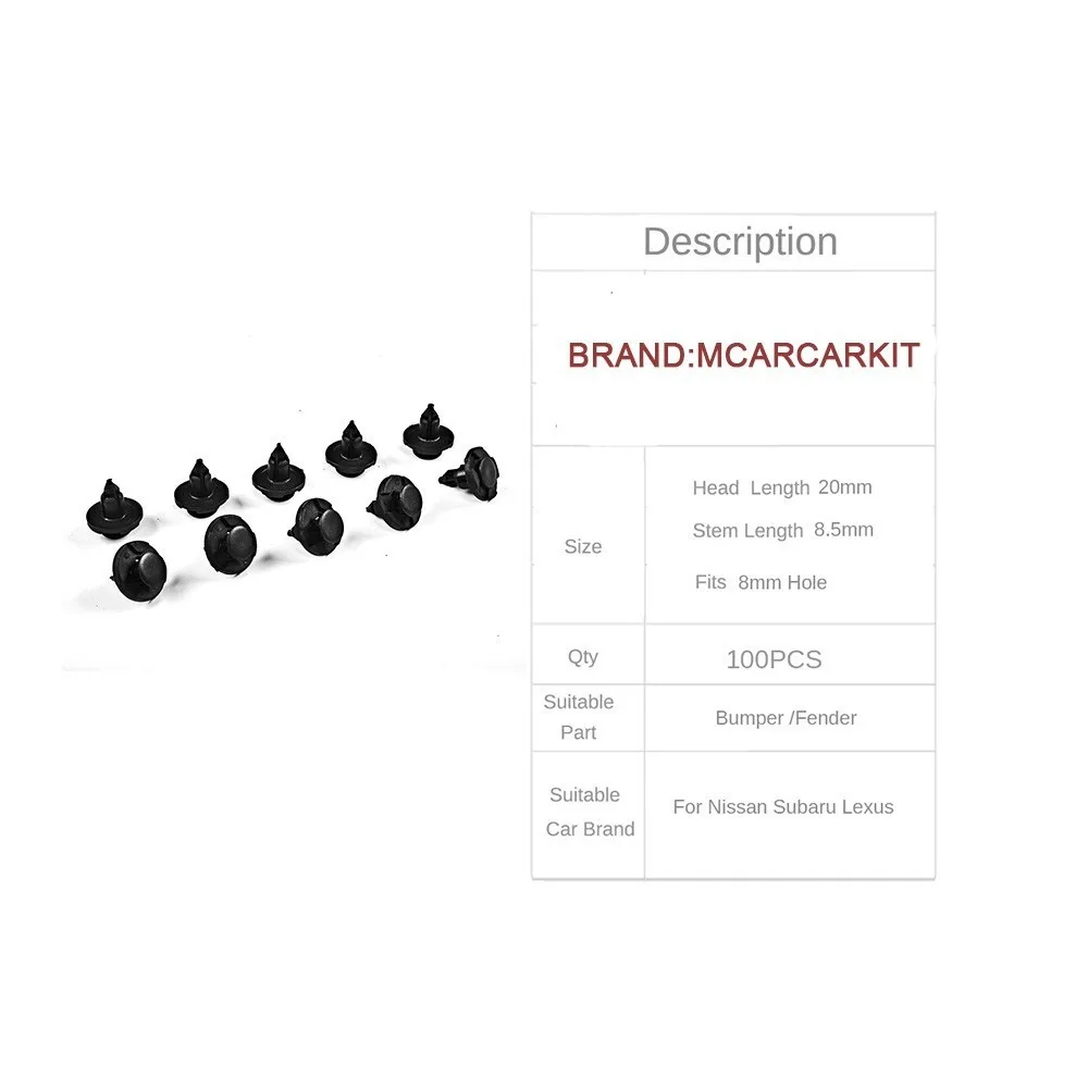 Mcarcar Kit 100 шт. 8 мм нейлоновая застежка бампер с заклепками нажимные фиксаторы