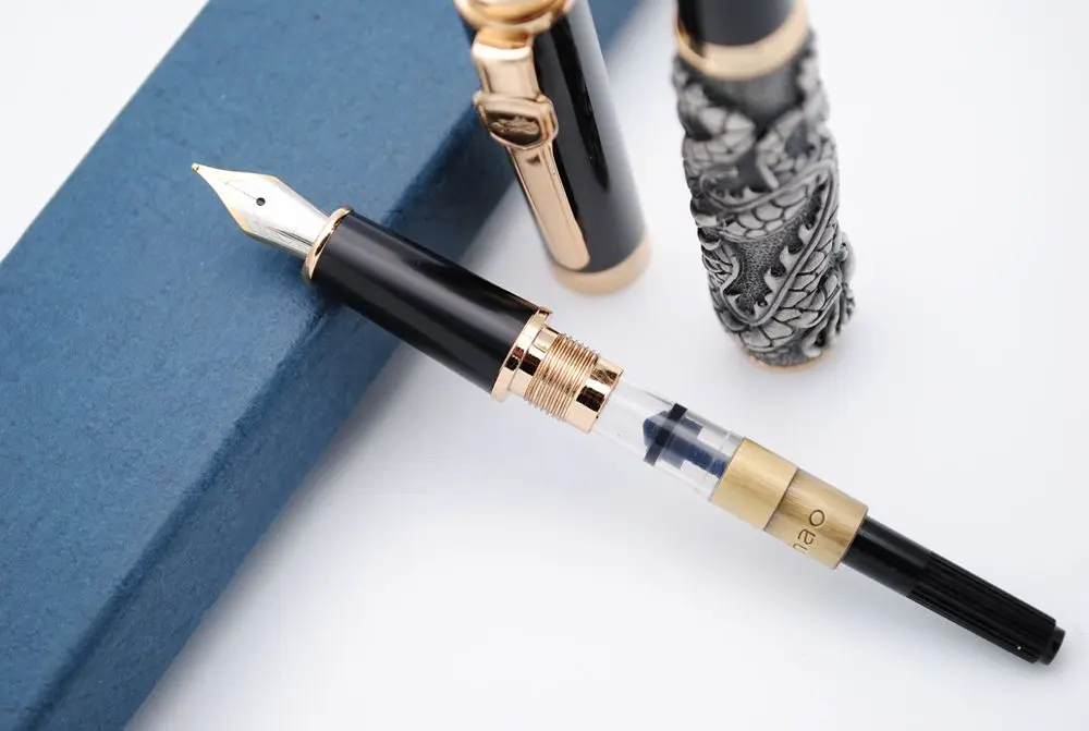 JINHAO античная серебряная китайская перьевая ручка счастливый дракон рельеф