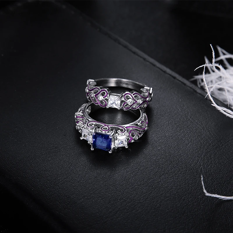 2 Pcs/Set Fashion Hollow Square Heart Love G Crystal Geometric Ring Set Female Wedding Party Clothing Jewelry Accessories | Украшения и