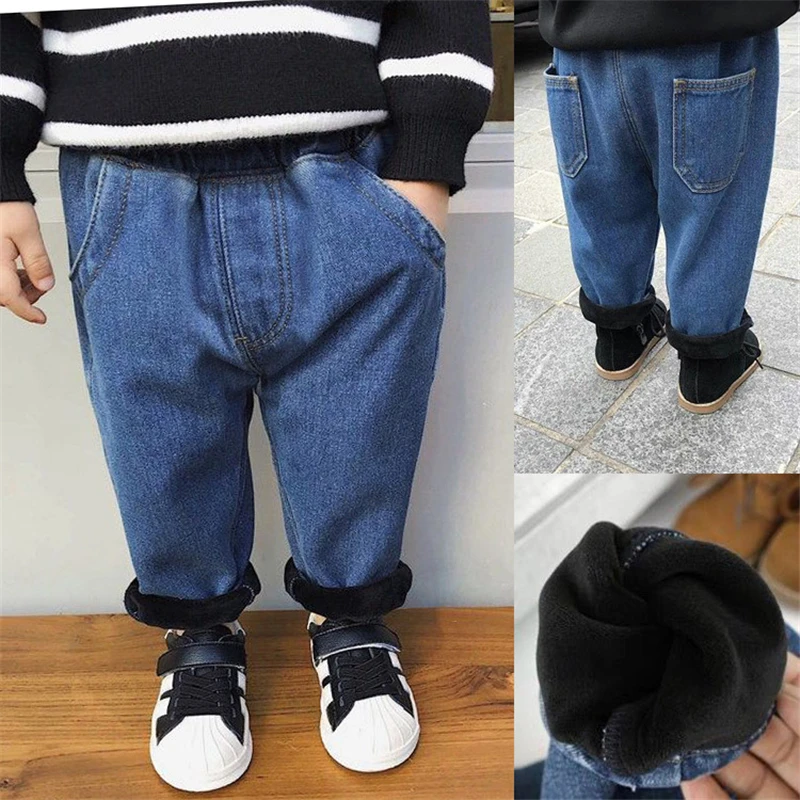 Детские джинсы новинка 2019 детская зимняя одежда модные новые джинсовые брюки для