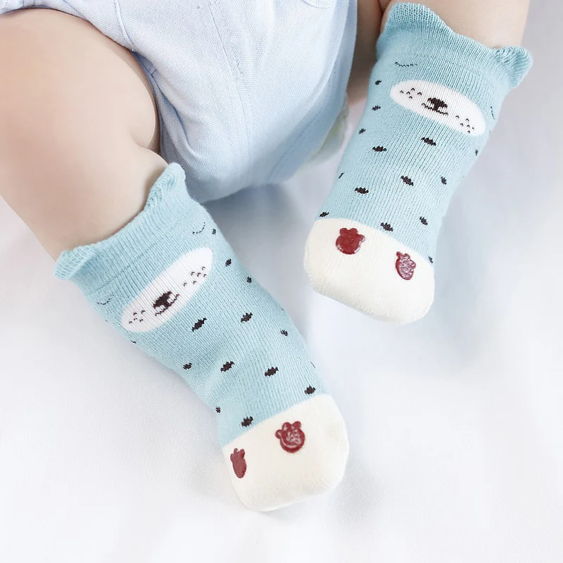 Blue Dog BalleenShiny мультфильм коготь короткие носки малышей утолщаются теплые махровые носки для маленьких мальчиков девочек Мягкий хлопок противоскользящие осенне-зимние носки - Цвет: Blue Dog