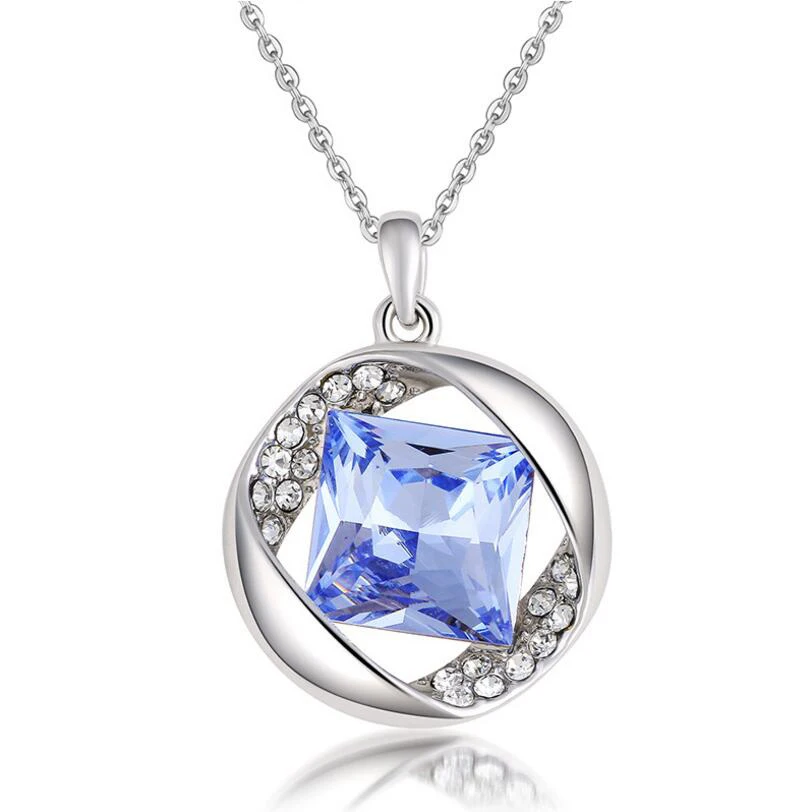 Романтический площадь Кристалл Кулон Цепочки и ожерелья Мода Круглый Rhinestone s &