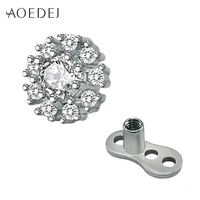 aoedej cubic zirconia crystal flower dermal anchor top surgical steel micro surface piercing body jewelry skin diver screw fit