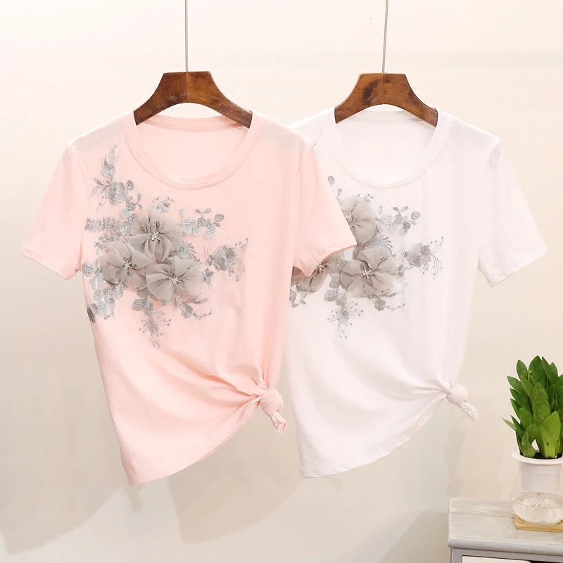 Женский костюм с вышивкой ALPHALMODA футболка цветочной + джинсы комплект из 2