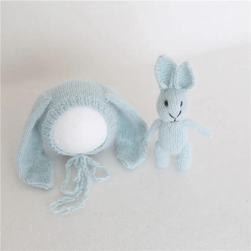 Newborn Pastel Pink Bonnet Toy Set Crochet Baby Girl Long Fluffy Bunny Hat Knitted Easter Rabbit Doll Christmas Gift | Детская одежда и