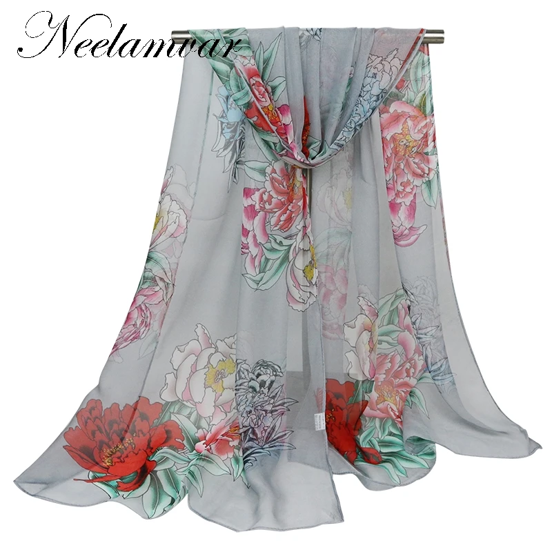

Fashion Scarves For Women flower Printing Long Soft Women Wrap Scarf Lady Shawl Scarves Chiffon Slik Ladies Shawl Summer Beach