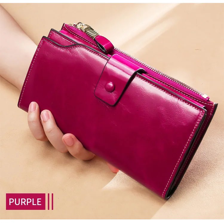 purple SONG FRIEND тип RFID Противоугонная щетка верхний слой натуральная кожа кошелек женский масло воск кожа большой емкости рукоять Wal - Цвет: purple