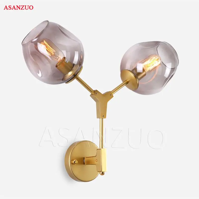 

American Vintage Loft Double Heads Wall Light Retro Glass Ball Wall Lamp Country Style E27 Modern Sconce Lamp Fixtures