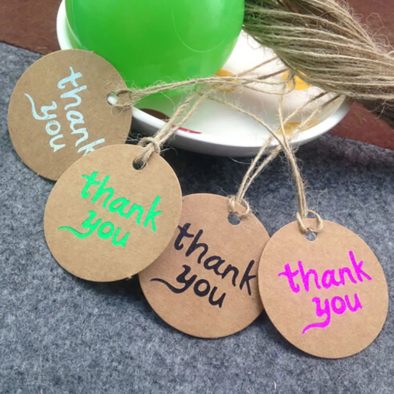 Круглые бирки из крафт бумаги диаметром 40 мм свадебные 50 + тег для