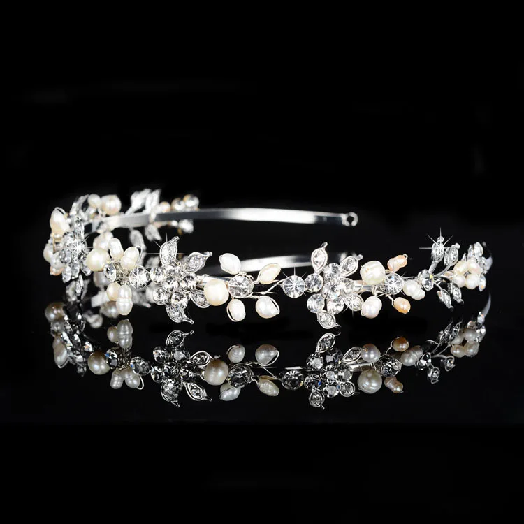 SLBRIDAL сплав Свадебный Тиара головной убор со стразами Хрустальная Свадебная Тиара головной убор жемчуг свадебные аксессуары для волос женские ювелирные изделия - Окраска металла: Model 3