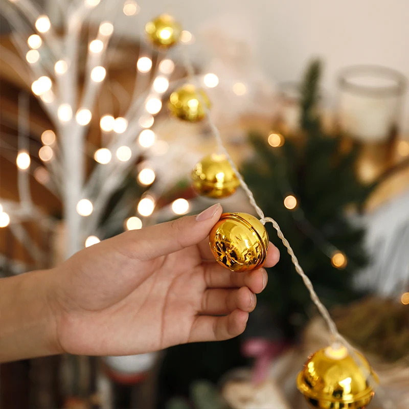 80 светодиодных хромовых рождественских колокольчиков с вилкой для батареи