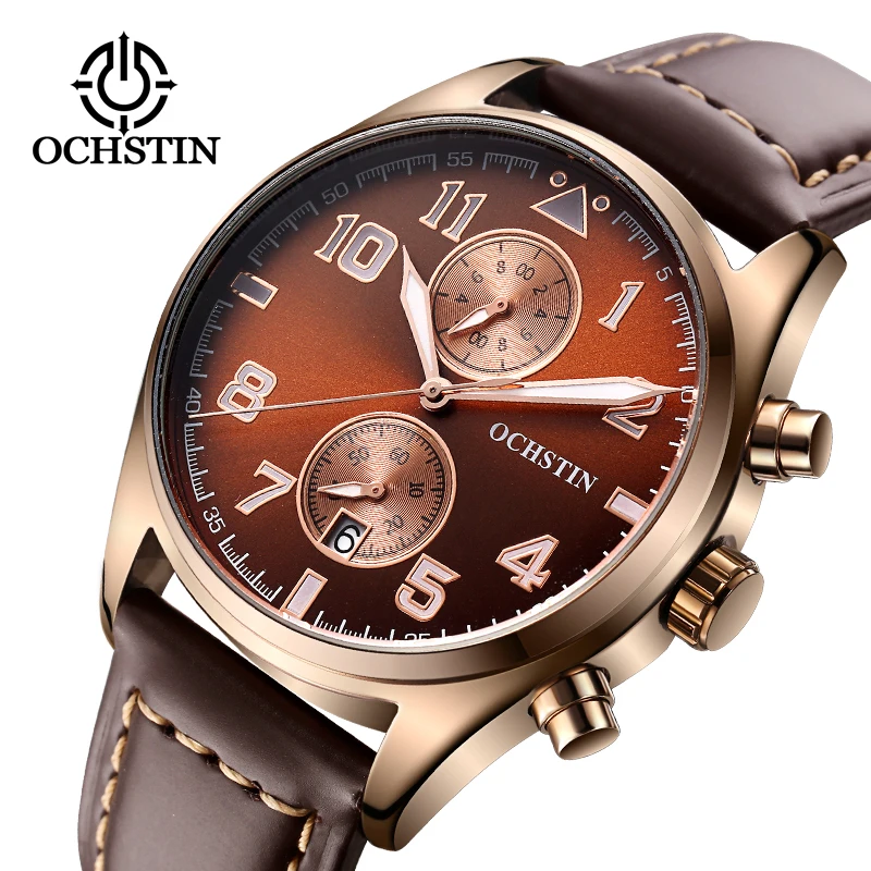 

2017 Limited Ochstin Mens Watches Luxury Brand Watch Men Genuine Leather Strap Men's Quartz Wrist Male Relogio Relojes Clock