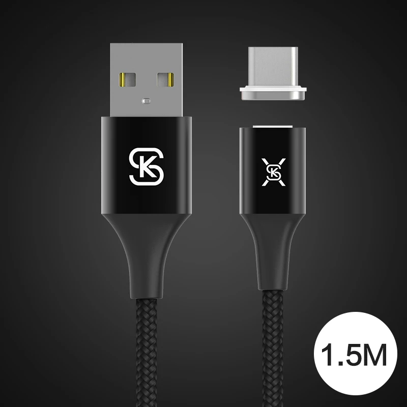Black For USB-C Магнитный автомобильный кабель SIKAI 1,5 м Micro usb type C для быстрой зарядки 3 в 1, Магнитный зарядный провод usb c для huawei honor 10 для xiaomi 9 - Цвет: Black For USB-C