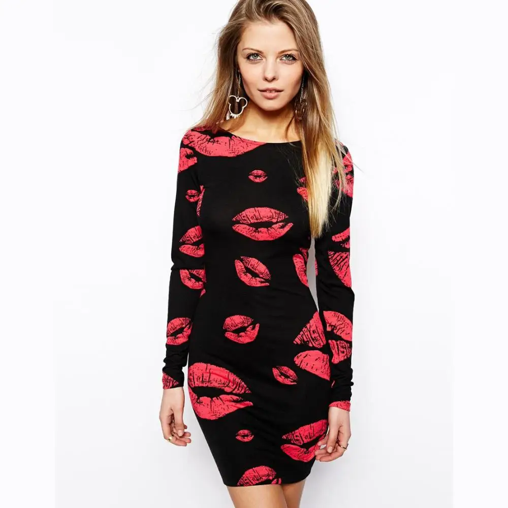 Perfumes and fragrances of brand originals long sleeve lips printed tank dress atacado roupas femininas cute dresses cheap neon |