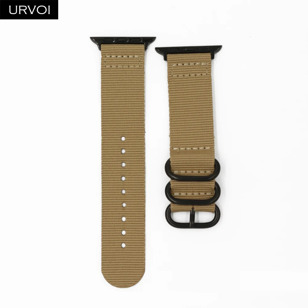 Beige URVOI ремешок для apple watch Series 5 4 3 2 1 NATO тканый нейлоновый ремешок для iwatch двойные кольца цвета с адаптерами 40 44 мм - Цвет ремешка: Beige