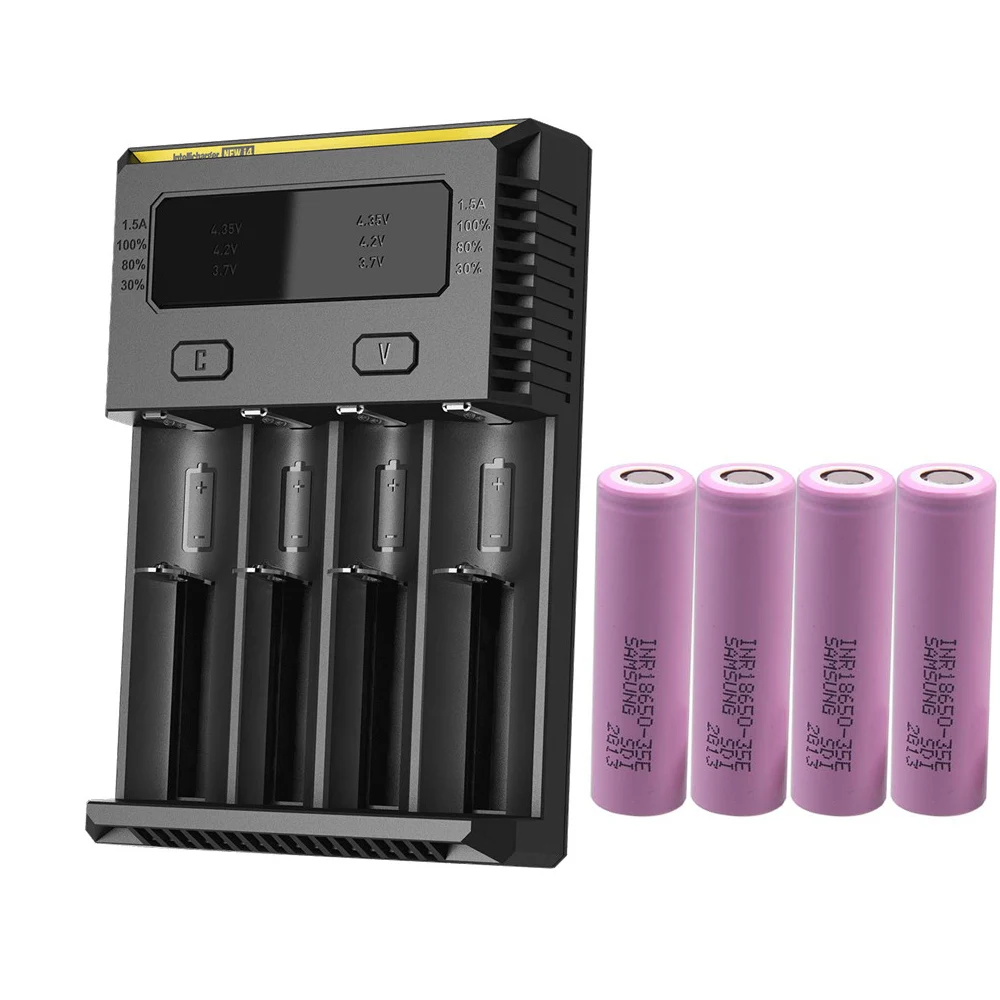 NITECORE I4 зарядное устройство+ 4 шт 18650 3500 mAh 35E батареи