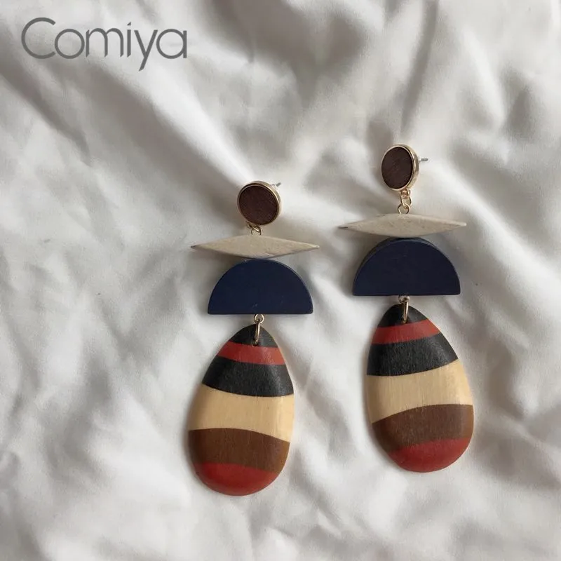 Comiya Personality Earrings Wood Decoration Water Drop Long Dangle Earring Zinc Alloy Bijuteria Feminina Statement Accessories | Украшения