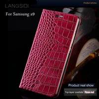 luxury brand mobile phone case genuine leather crocodile flat texture phone case for samsung galaxy a9 handmade phone case