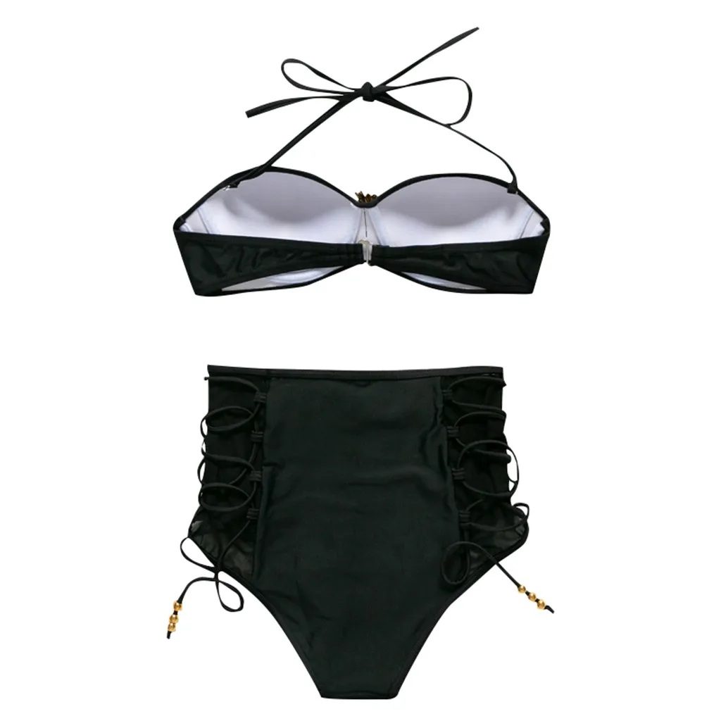 Женский купальник бикини с пуш ап и высокой талией пляжный комплект купальный