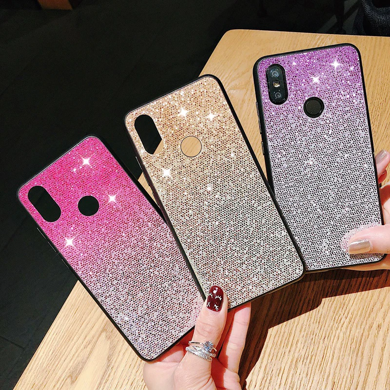 Градиентый блестящий чехол для Xiaomi mi 8 SE 5X A1 6X A2 мягкий силиконовый украшенная