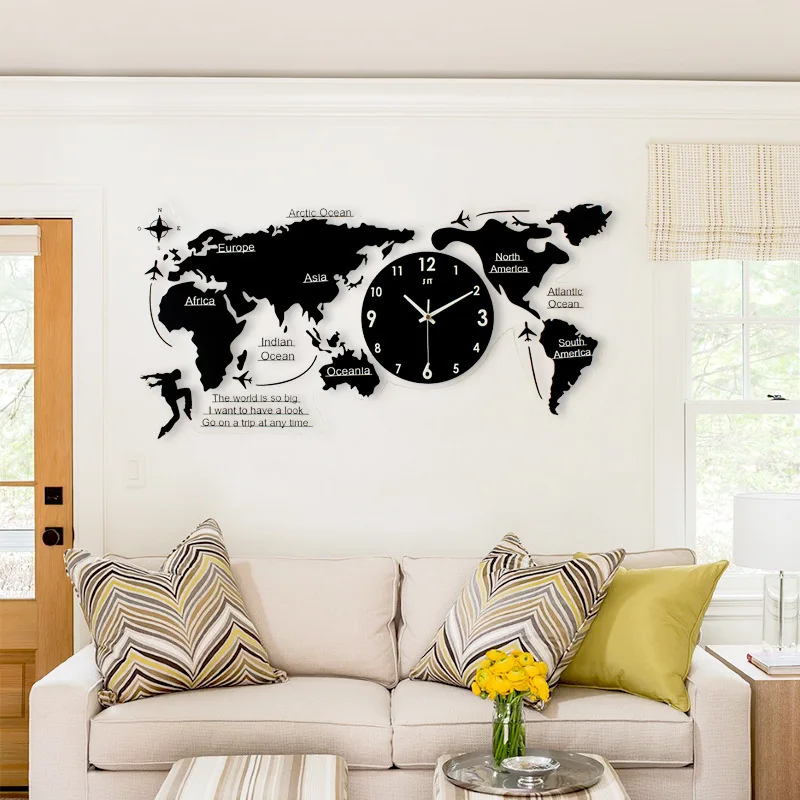 Northern Europe Style Acrylic World Map Shape Clock Needle Quartz Mute Creative Wall Living Room Decoration Adornment Gift | Дом и сад