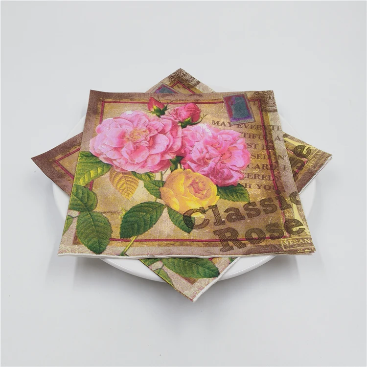 20 винтажных салфеток для стола бумажные салфетки розовые розы цветы синяя птица