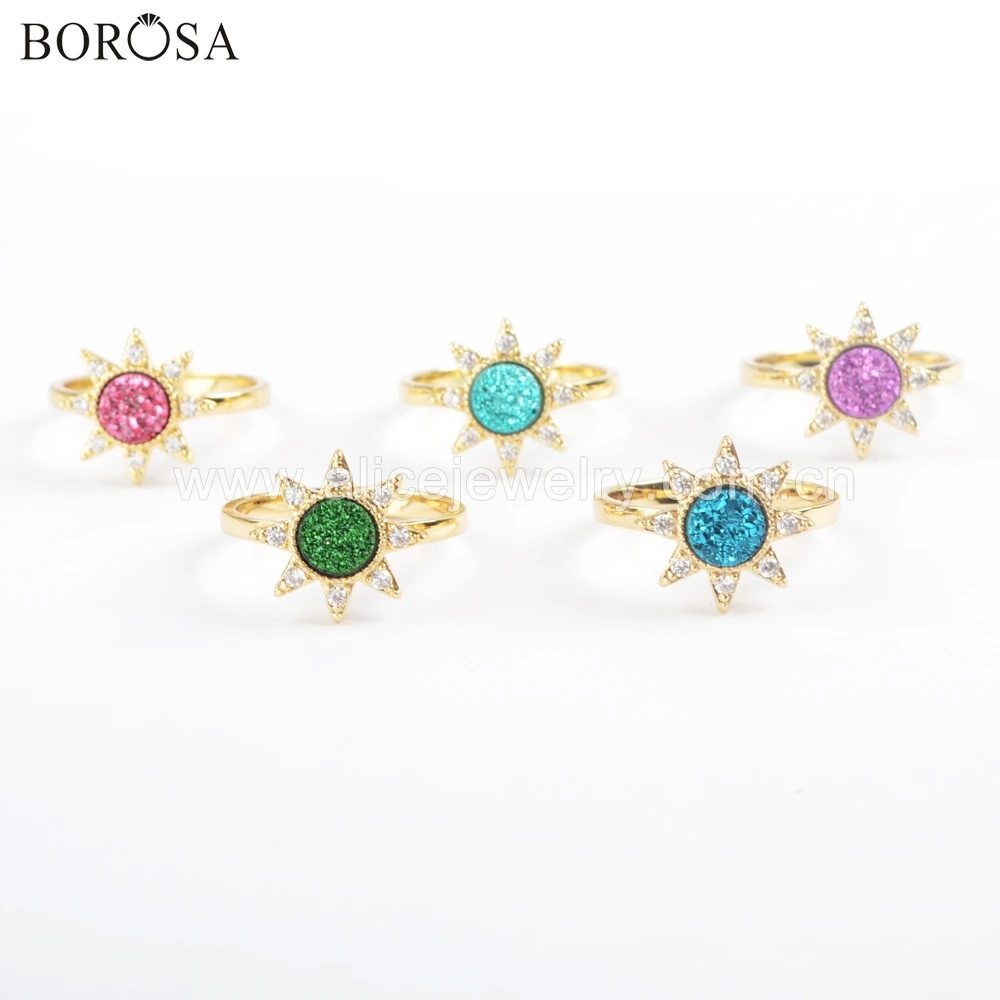 BOROSA 5 шт Новые Позолоченные ободки Drusy кольца CZ микро проложить Кристальные