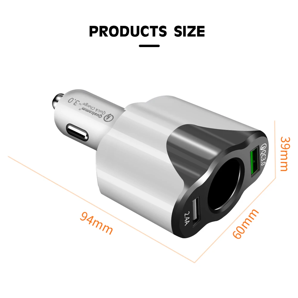 QC3.0 2.4A двойной USB разветвитель автомобильного прикуривателя гнездо адаптер
