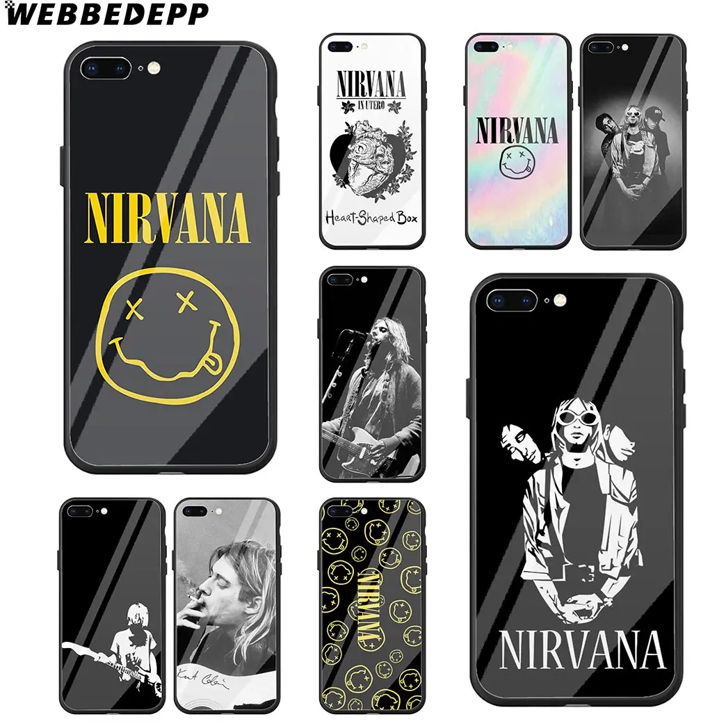 Чехол для телефона WEBBEDEPP Nirvana Kurt Cobain из закаленного стекла Apple iPhone Xr Xs Max X или 10 8 7 6 6S