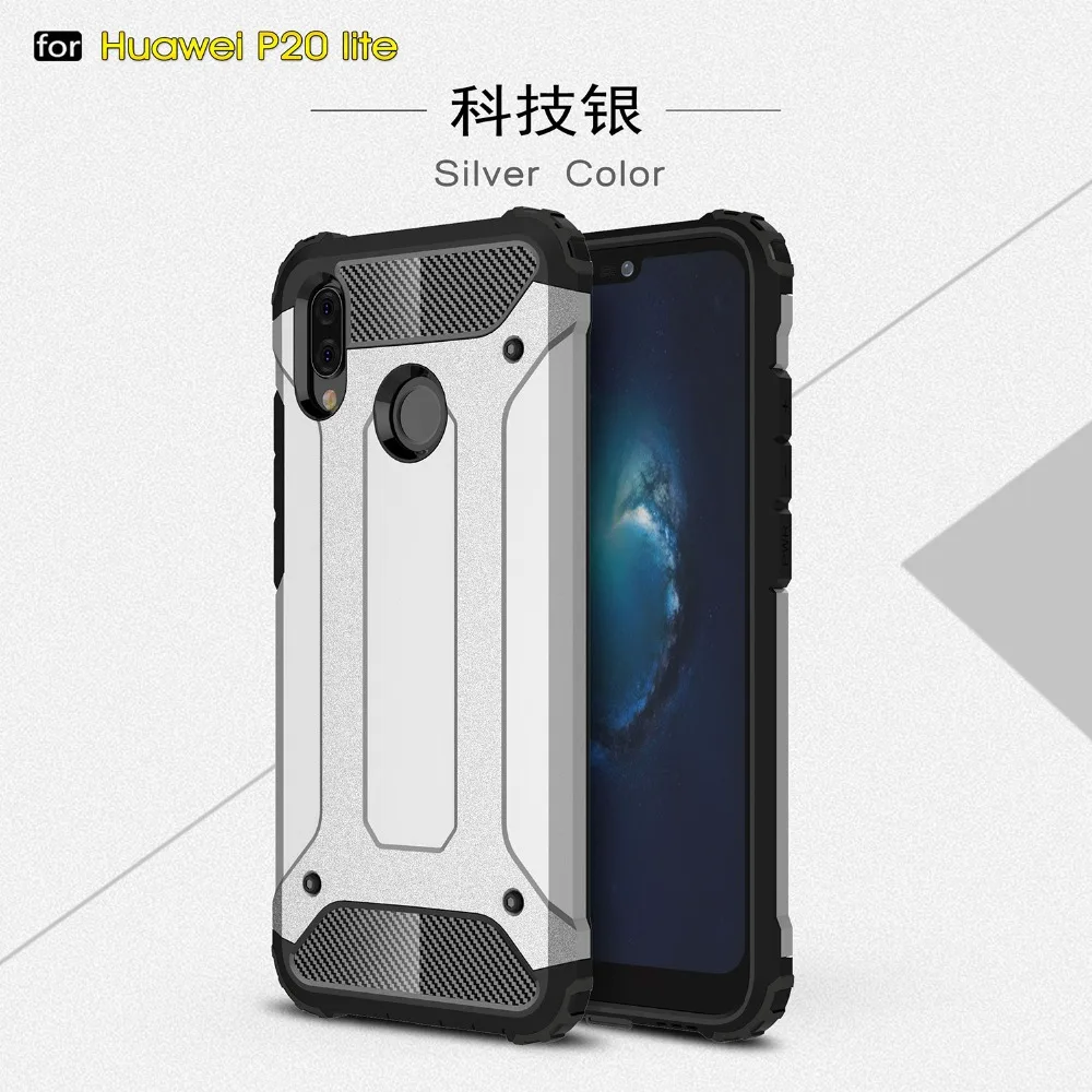 Двойной слой Панцири случае Coque для Huawei P20 Pro/P20 Lite Чехол гибридный жесткий Пластик