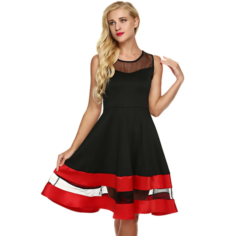 

Women's Fashion Pleated Gauze Dress Black Red Color