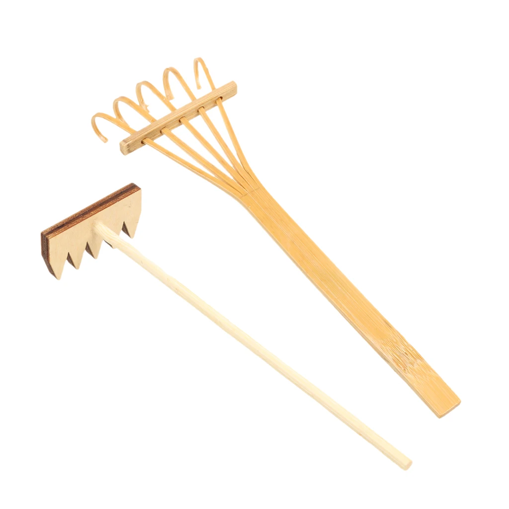 Набор 2 шт миниатюрные бамбуковые грабли для кукольного домика садоводства