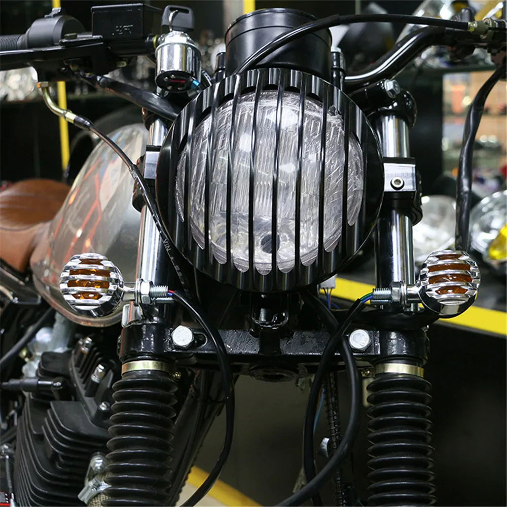 

Motorcycle Metal Retro Grill Mask Front Headlight For Harley Cafe Racer Chopper Bobber CG125 GN125 Motorcycle Headlight