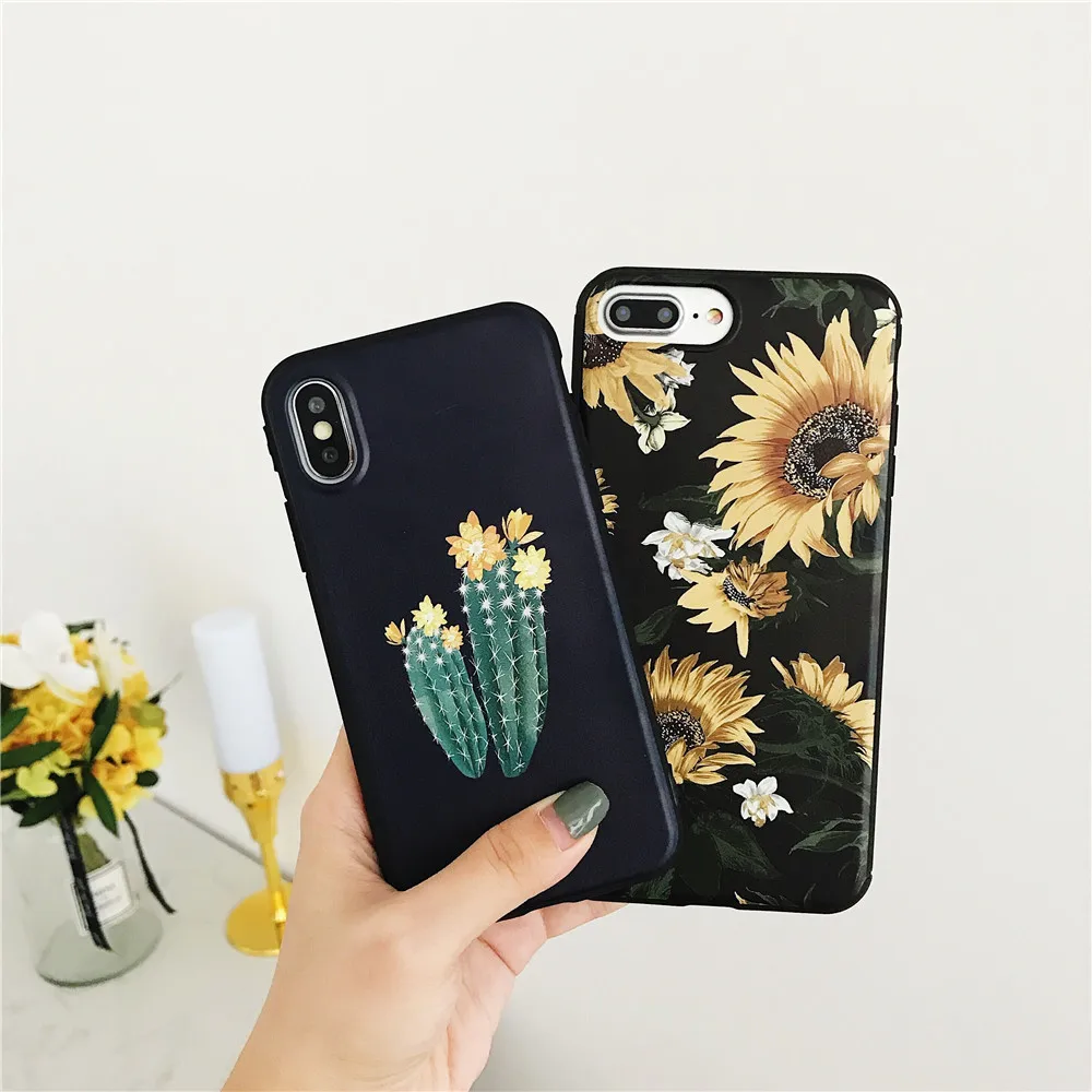 Victoria Retro Sunflower Silicone Phone Case For iPhone X 6 6s 7 8 Plus XS Max XR Fashion Cartoon Cactus Covers |