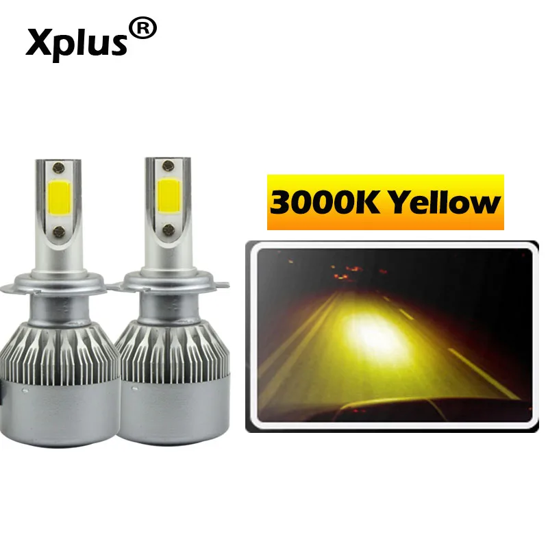 Yellow Xplus C6 желтый 2 шт.* 36W COB светодиодный светильник 12V H1 H3 H4 H7 H8 H9 H10 H11 9 HB3 HB4 автомобилей головной светильник комплект спереди светильник лампы противотуманные фары лампы - Испускаемый цвет: Yellow