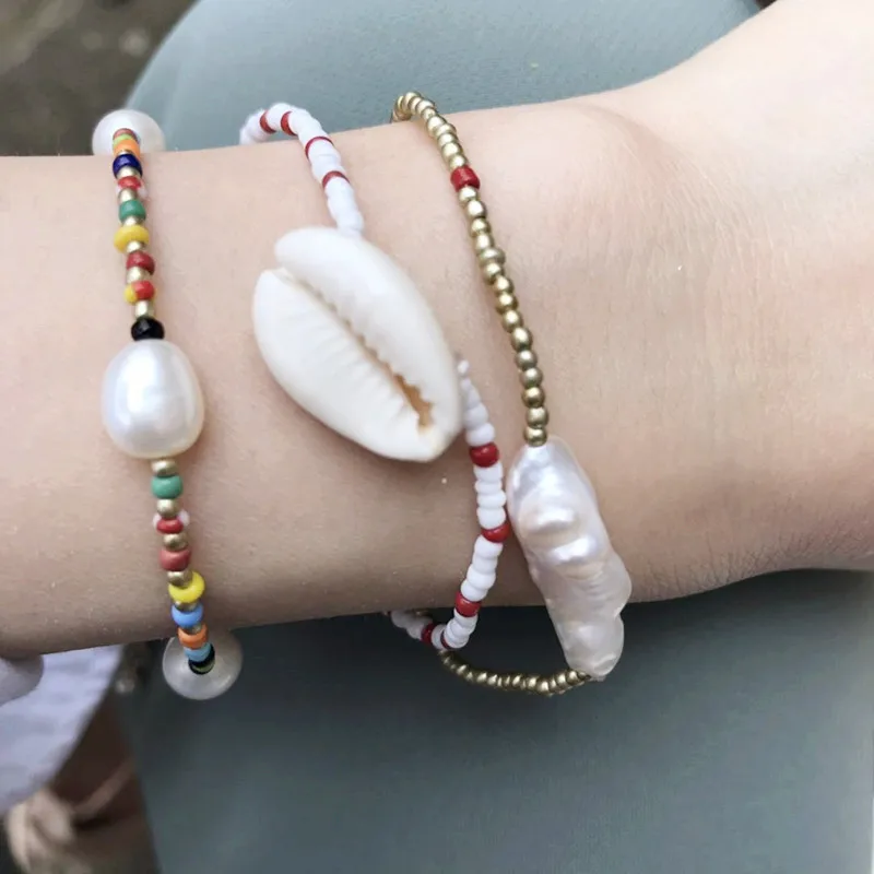 Bijoux MAJORCA Набор браслетов, набор, цветной бисер, женский, бохо, Пресноводный Жемчуг, solo, аксессуары, coquillage wrap BRACELET