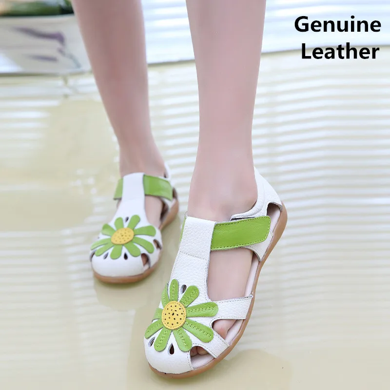 Натуральная кожа девушки сандалии 2017 лето подсолнечник закрытым носком вырезы