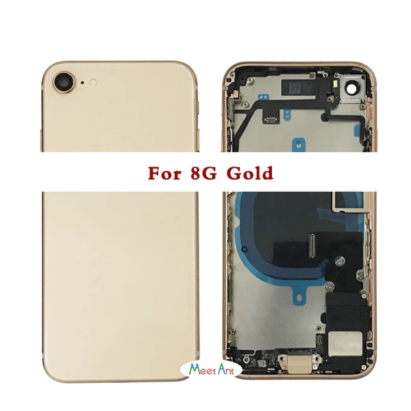 AAA Качество для iphone 8 8G/8 Plus/X задняя средняя рамка Шасси Полный Корпус в сборе крышка батареи задняя дверь с гибким кабелем - Цвет: 8G Gold No Vibrator