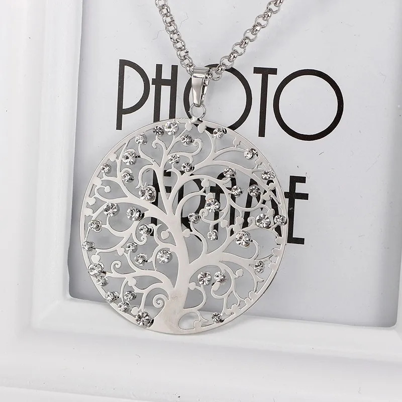 Женское Ожерелье с кулоном Древо жизни длинная цепочка серебристого цвета