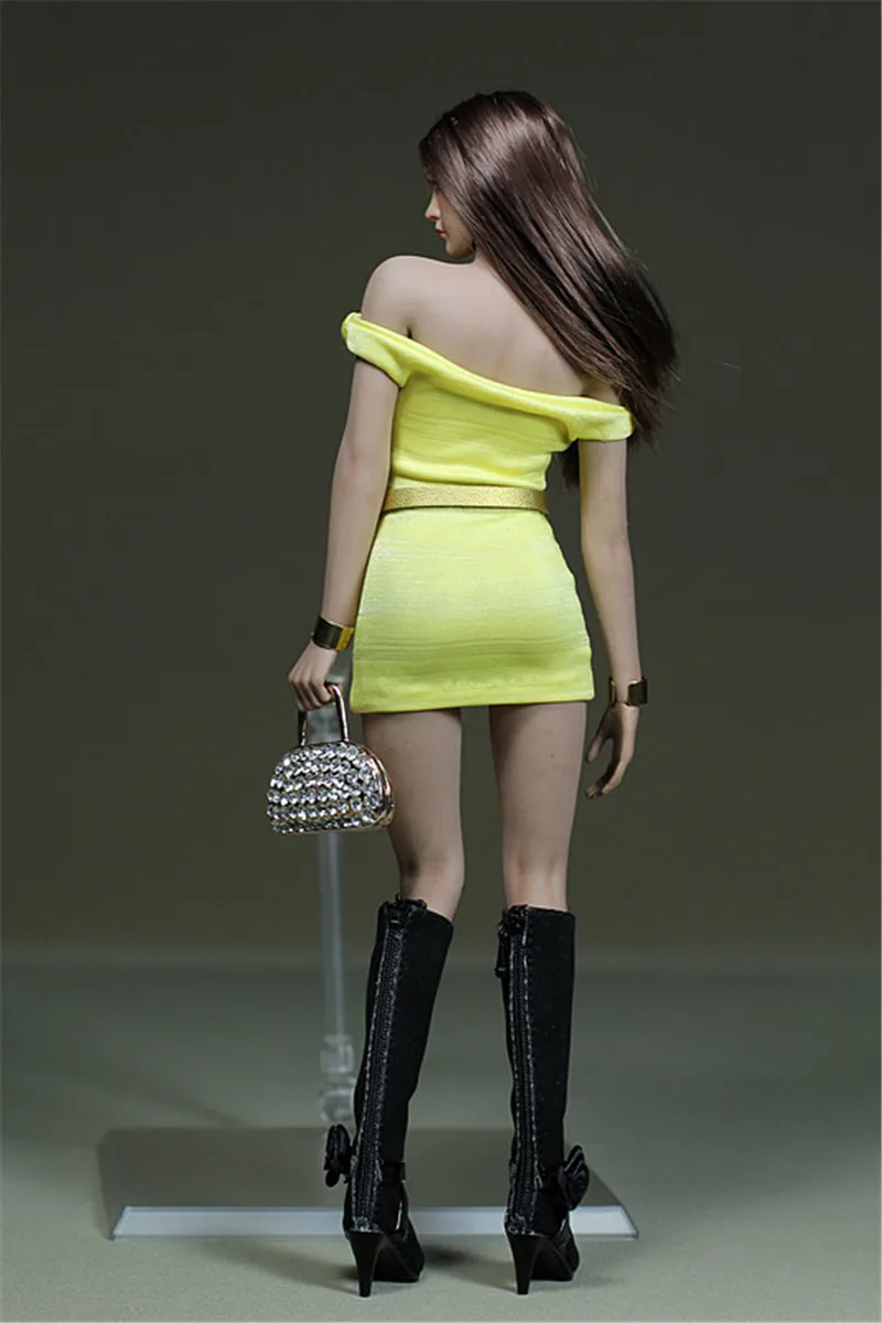 

Mini Skirt Toy 1/6 Female Yellow Pack Hip Dress Sexy Camisole Clothing Model for 12'' Soldier Action Figure Collection